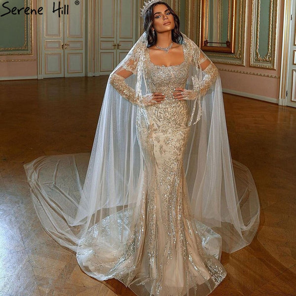 Serene Hill Iovry Luxury Detachable Sleeves Evening Dresses Gowns 2025 Mermaid Elegant Beading For Women Party LA71112