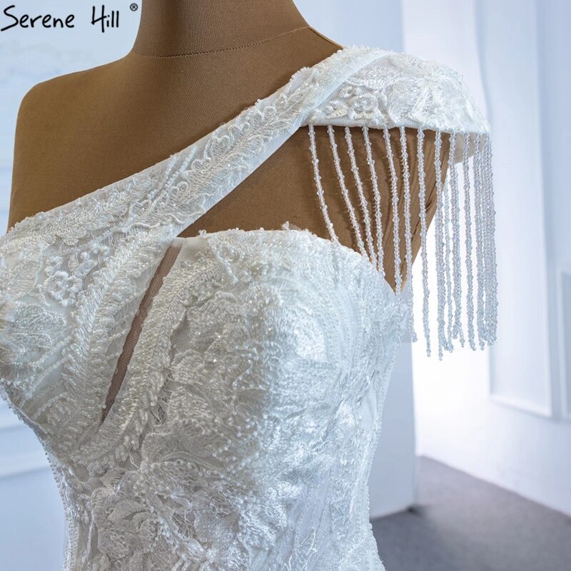 Serene Hill Ivory Mermaid Vintage Wedding Dresses 2025 One Shoulder Beading Lace Sexy High-end Bridal Gown HM67187 - SERENE HILL