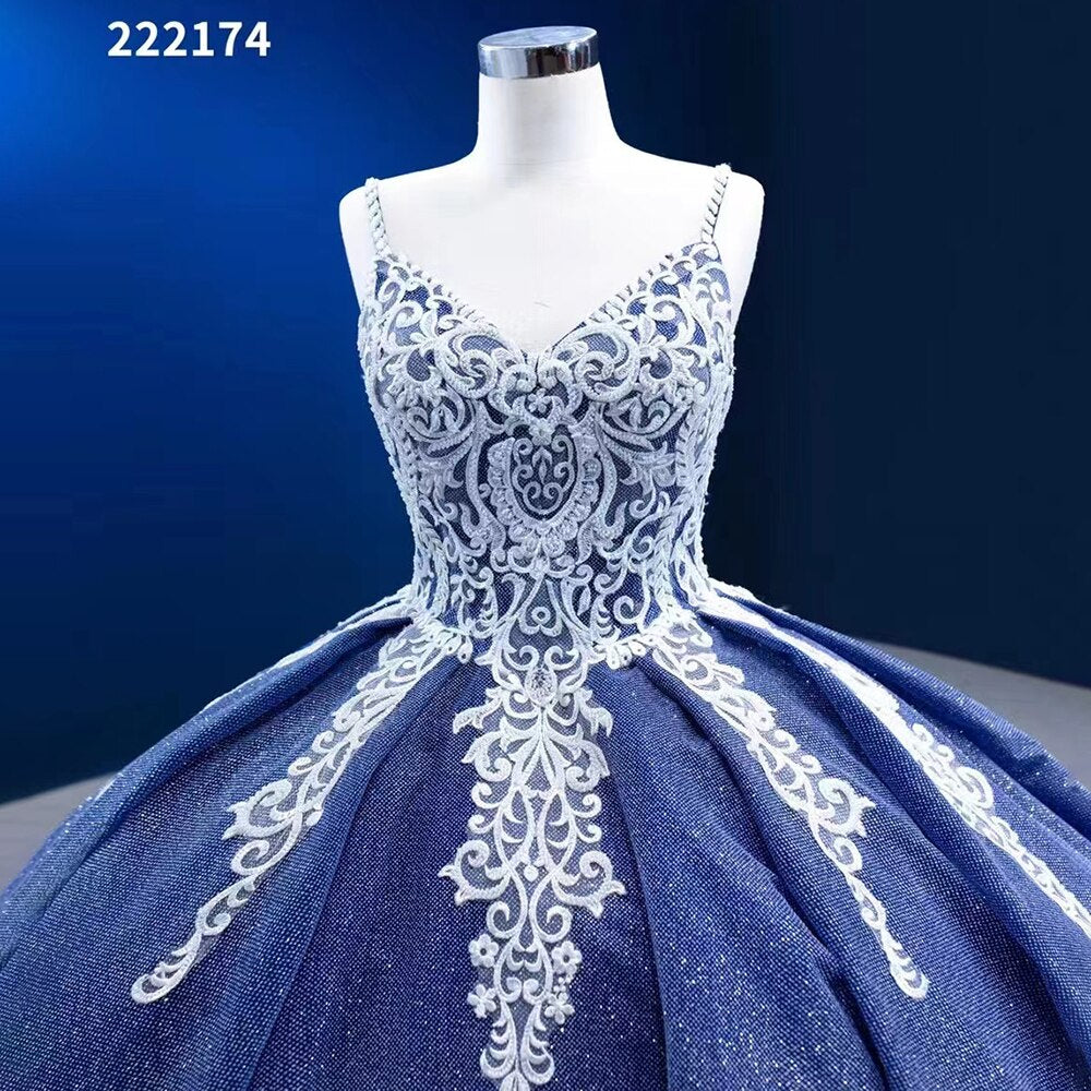 Serene Hill Light Blue Sexy Spaghetti Straps Lace Beaded Lace Up Bride Gowns Wedding Dress 2025 High End Custom Made HM222174 - SERENE HILL