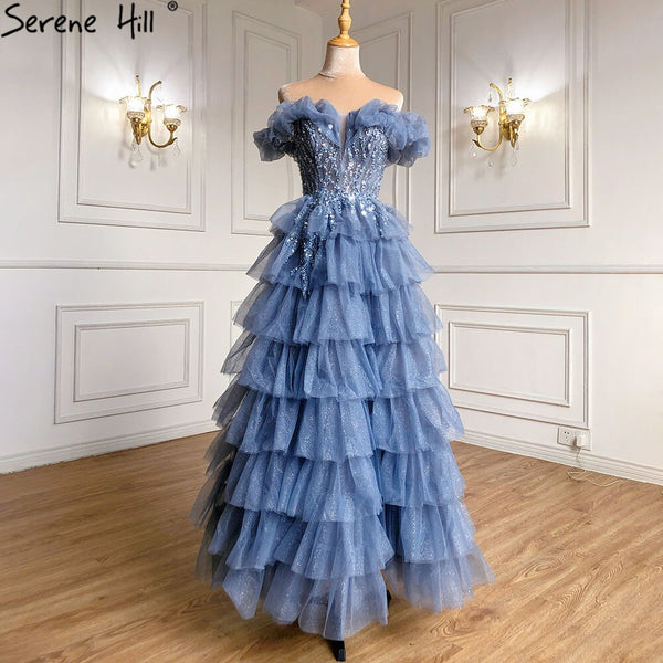 Serene Hill Lilac A-Line Evening Dresses Gowns 2025 Beaded Tiered Sexy For Women Wedding Party LA71414