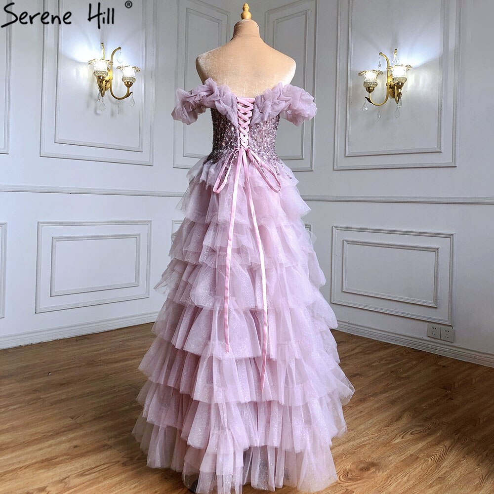 Serene Hill Lilac A-Line Evening Dresses Gowns 2025 Beaded Tiered Sexy For Women Wedding Party LA71414 - SERENE HILL