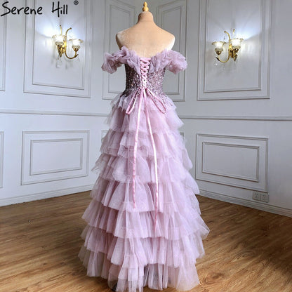 Serene Hill Lilac A-Line Evening Dresses Gowns 2025 Beaded Tiered Sexy For Women Wedding Party LA71414 - SERENE HILL