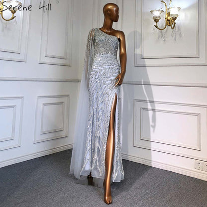 Serene Hill Lilac High Split Mermaid Elegant Sexy One Shoulder Evening Dresses Gowns Luxury Beaded 2025 For Women Party LA71493 - SERENE HILL