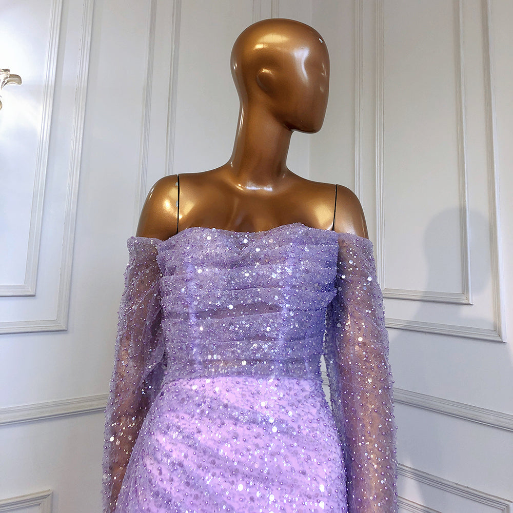 Serene Hill Lilac Mermaid Overskirt Evening Dresses Gowns 2025 Beaded Elegant Sexy For Women Party LA71630 - SERENE HILL