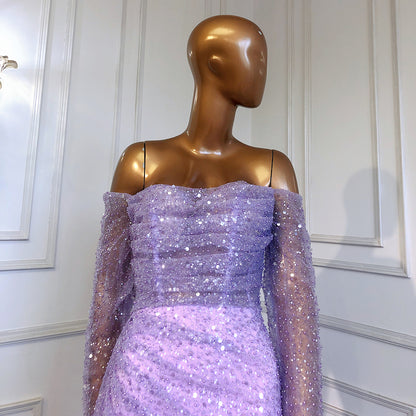 Serene Hill Lilac Mermaid Overskirt Evening Dresses Gowns 2025 Beaded Elegant Sexy For Women Party LA71630 - SERENE HILL