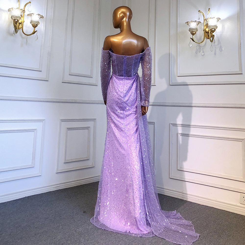 Serene Hill Lilac Mermaid Overskirt Evening Dresses Gowns 2025 Beaded Elegant Sexy For Women Party LA71630 - SERENE HILL