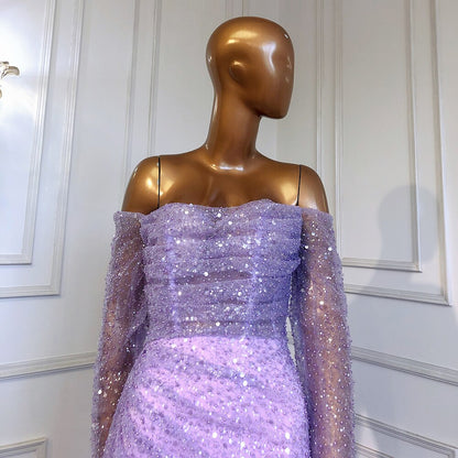 Serene Hill Lilac Mermaid Overskirt Evening Dresses Gowns 2025 Beaded Elegant Sexy For Women Party LA71630 - SERENE HILL