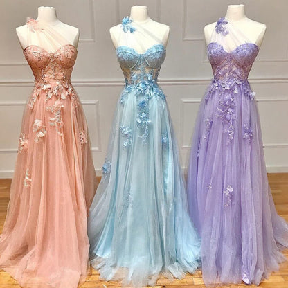 Serene Hill Lilac One Shoulder Split Long 2025 Flower Graduation School Party Gown Celebrity Prom Dresses LA71881 - SERENE HILL