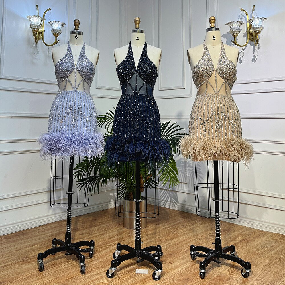 Feathers Nude Short Mini Cocktail Prom Dresses LA72037 - SERENE HILL