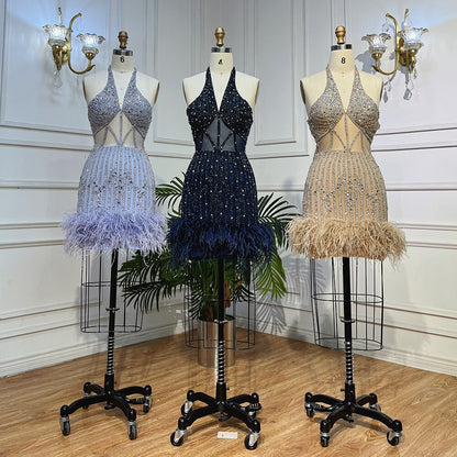 Feathers Nude Short Mini Cocktail Prom Dresses LA72037 - SERENE HILL