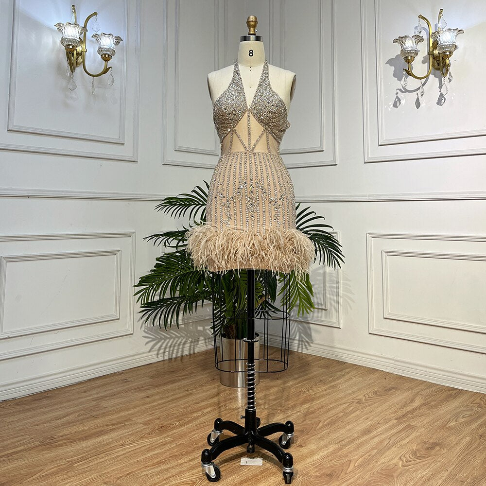 Feathers Nude Short Mini Cocktail Prom Dresses LA72037 - SERENE HILL