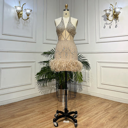 Feathers Nude Short Mini Cocktail Prom Dresses LA72037 - SERENE HILL