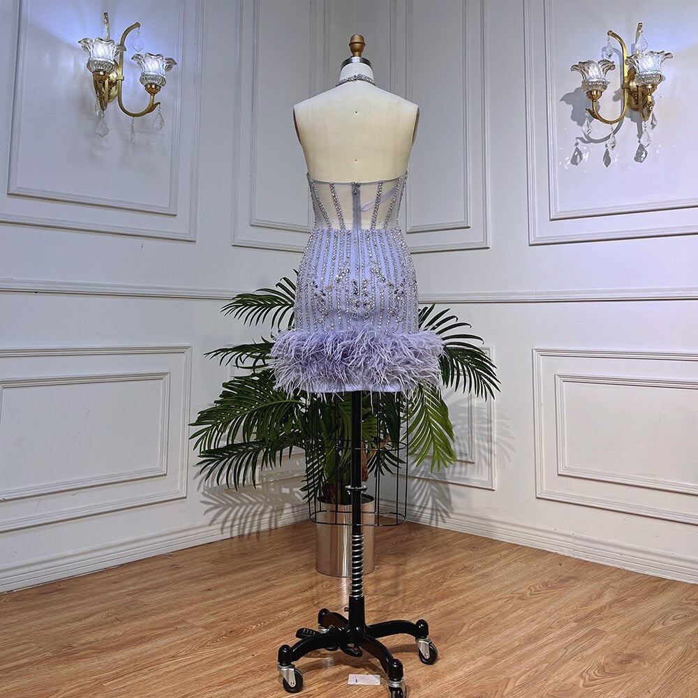 short feather prom dress Aleta 1059 Short Sequin Feather Cocktail Prom Dress
