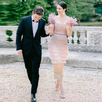 Luxury Feathers Tassel Lilac Dubai Evening Dresses LA72004 - SERENE HILL
