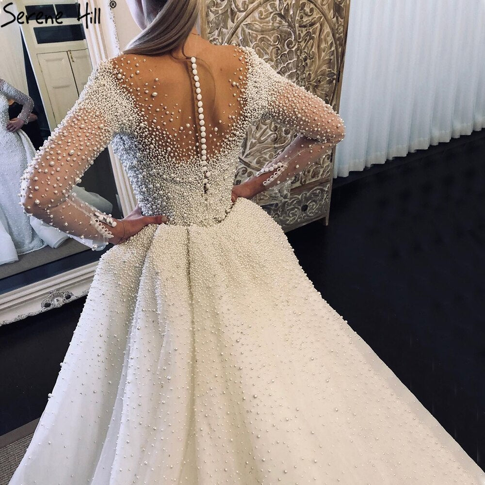 Serene Hill Luxury Ivory Detachable Train Mermaid Wedding Dresses Gowns 2025 Pearls Beading Bride Dress HM67182 Custom Made - SERENE HILL