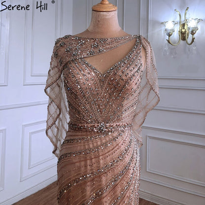 Luxury Champagne Dubai Mermaid Evening Dress with Cape LA70910 - SERENE HILL