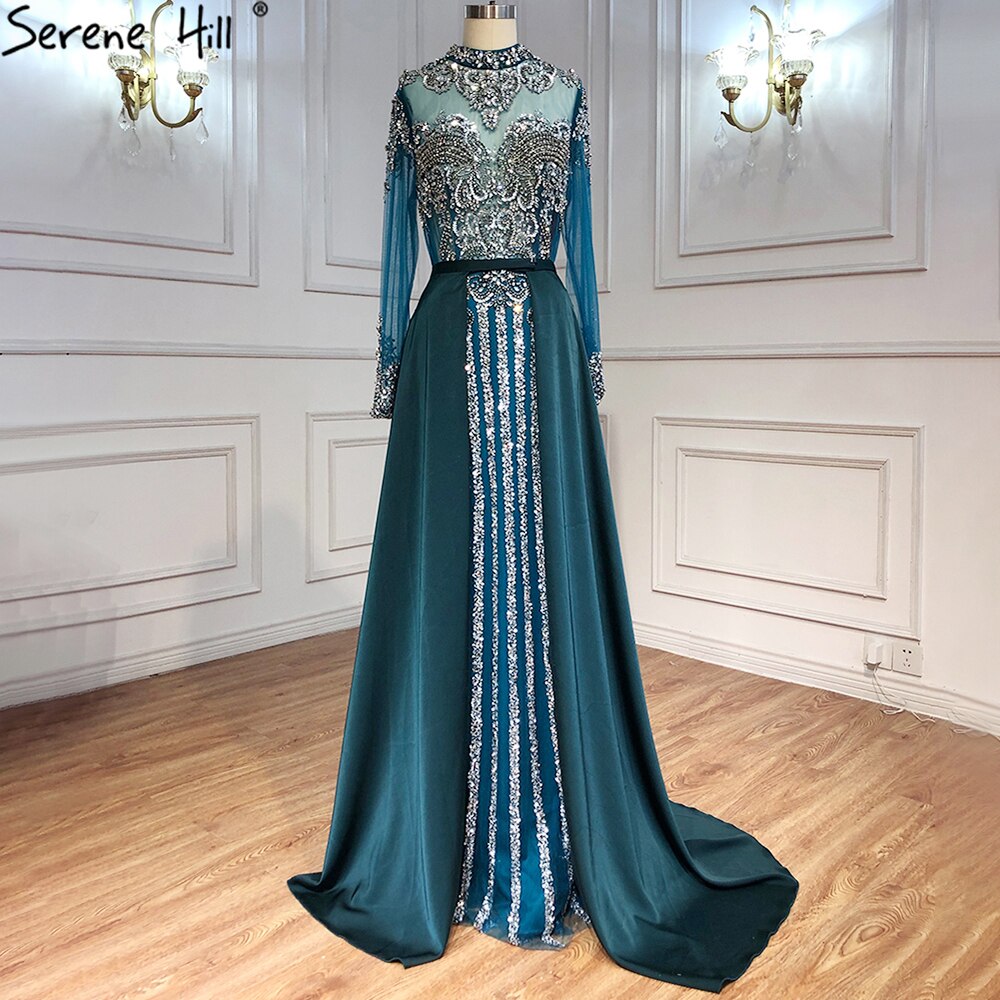 Luxury Muslim Black With Overskirt Mermaid Long SleeveEvening Dresses For Woman LA71011 - SERENE HILL