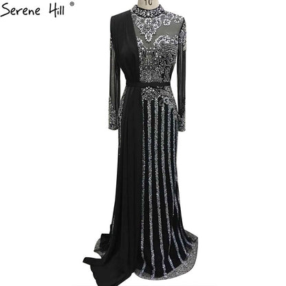 Serene Hill Luxury Muslim Gray Luxury Long Elegant with Detachable Train Mermaid Evening Gowns Dresses For Woman LA70199 - SERENE HILL