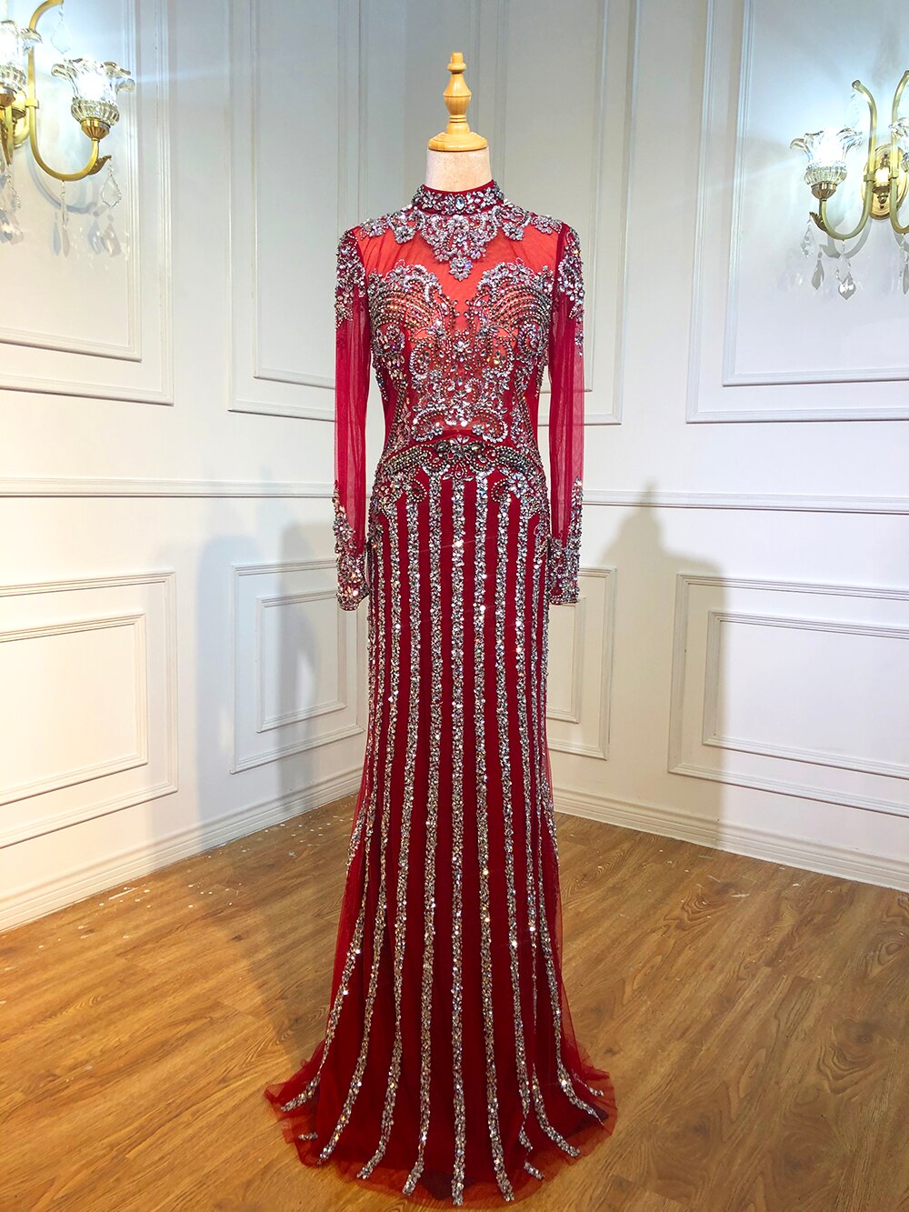 Serene Hill Luxury Muslim Gray Luxury Long Elegant with Detachable Train Mermaid Evening Gowns Dresses For Woman LA70199 - SERENE HILL