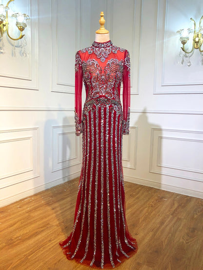 Serene Hill Luxury Muslim Gray Luxury Long Elegant with Detachable Train Mermaid Evening Gowns Dresses For Woman LA70199 - SERENE HILL