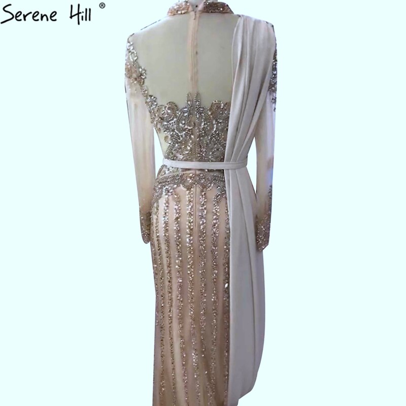 Serene Hill Luxury Muslim Gray Luxury Long Elegant with Detachable Train Mermaid Evening Gowns Dresses For Woman LA70199 - SERENE HILL