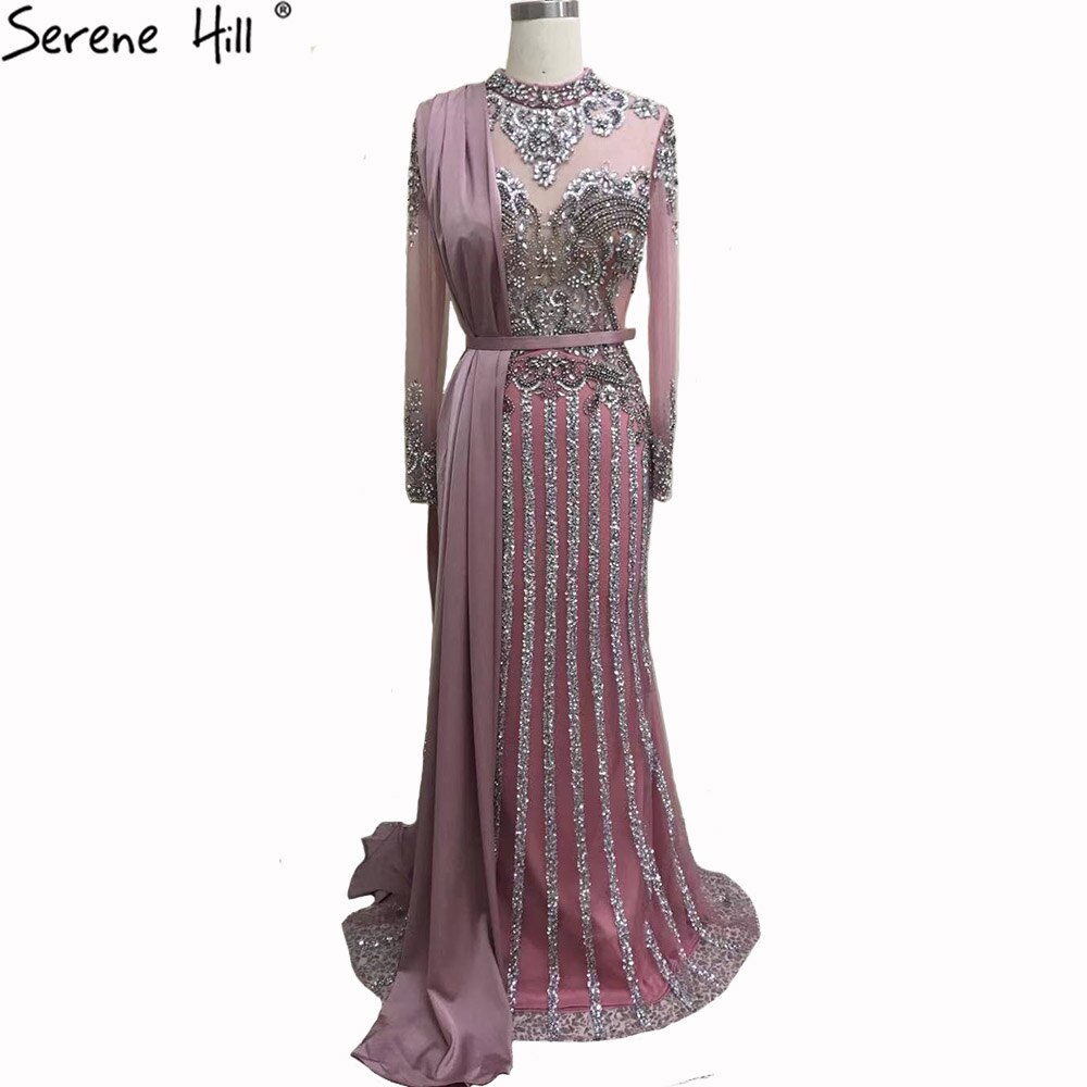 Serene Hill Luxury Muslim Gray Luxury Long Elegant with Detachable Train Mermaid Evening Gowns Dresses For Woman LA70199 - SERENE HILL