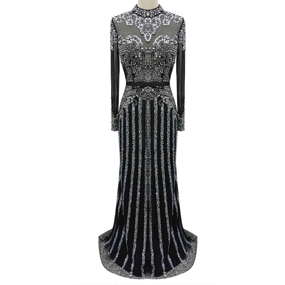 Serene Hill Luxury Muslim Gray Luxury Long Elegant with Detachable Train Mermaid Evening Gowns Dresses For Woman LA70199 - SERENE HILL