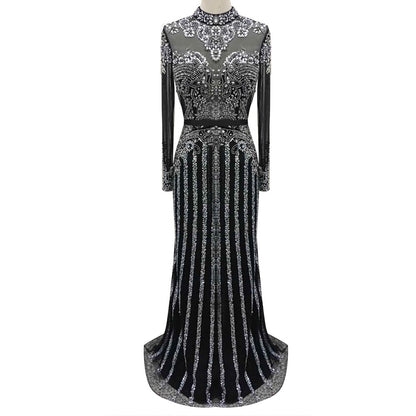 Serene Hill Luxury Muslim Gray Luxury Long Elegant with Detachable Train Mermaid Evening Gowns Dresses For Woman LA70199 - SERENE HILL
