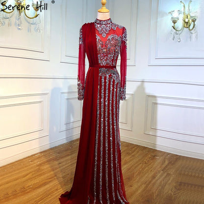 Serene Hill Luxury Muslim Gray Luxury Long Elegant with Detachable Train Mermaid Evening Gowns Dresses For Woman LA70199 - SERENE HILL