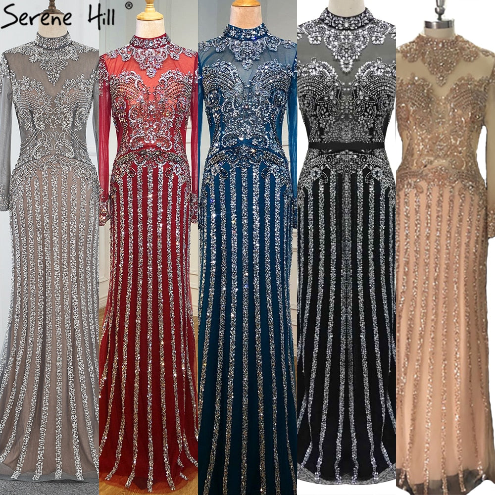 Serene Hill Luxury Muslim Gray Luxury Long Elegant with Detachable Train Mermaid Evening Gowns Dresses For Woman LA70199 - SERENE HILL