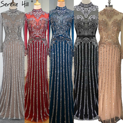 Serene Hill Luxury Muslim Gray Luxury Long Elegant with Detachable Train Mermaid Evening Gowns Dresses For Woman LA70199 - SERENE HILL