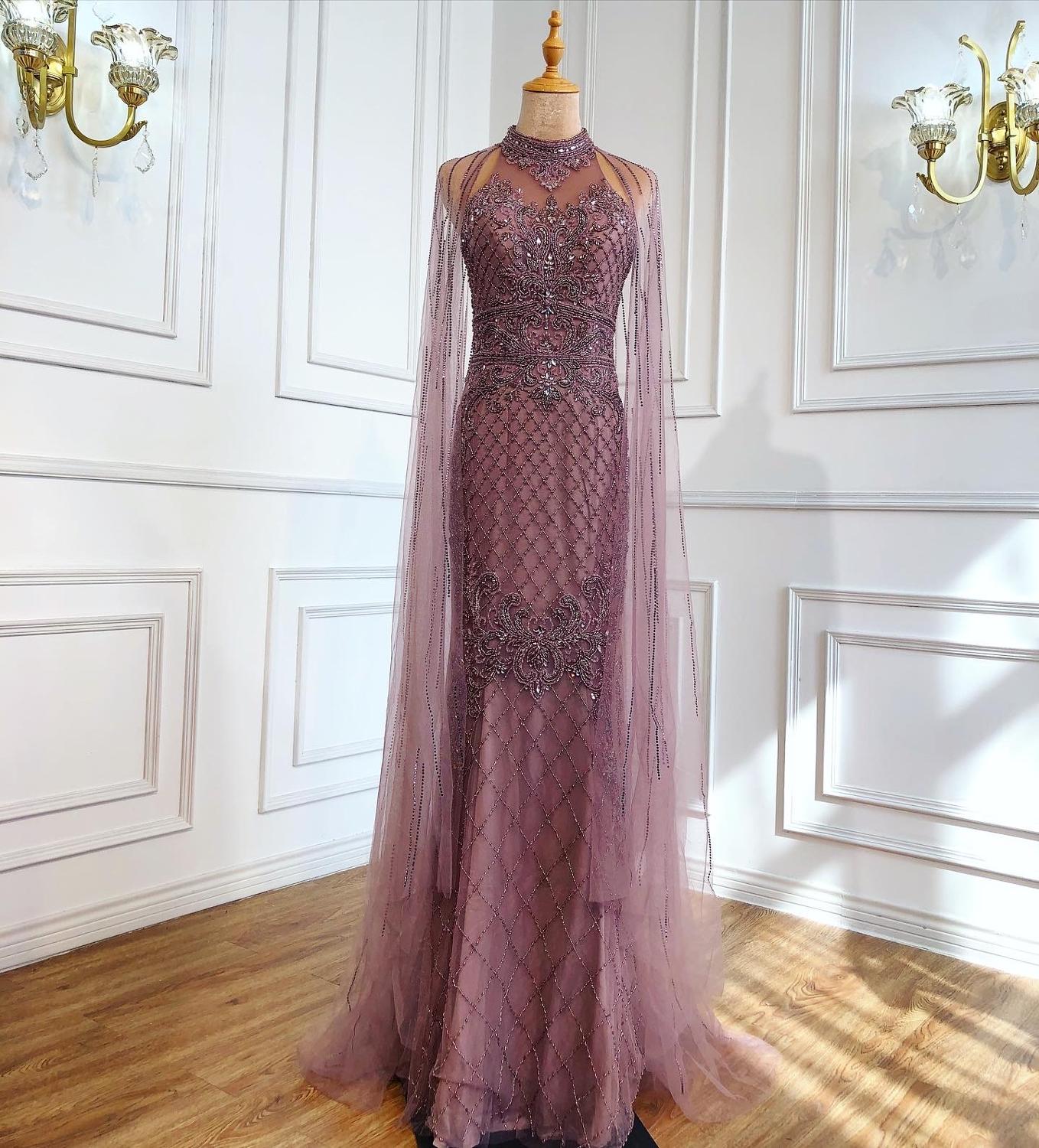 Serene Hill Luxury Navy Blue With Train Evening Dresses Gowns 2025 Mermaid Beading Diamond Elegant For Women Party LA70807 - SERENE HILL