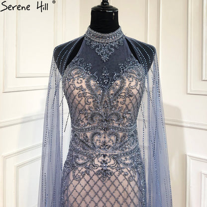 Serene Hill Luxury Navy Blue With Train Evening Dresses Gowns 2025 Mermaid Beading Diamond Elegant For Women Party LA70807 - SERENE HILL