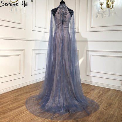 Serene Hill Luxury Navy Blue With Train Evening Dresses Gowns 2025 Mermaid Beading Diamond Elegant For Women Party LA70807 - SERENE HILL