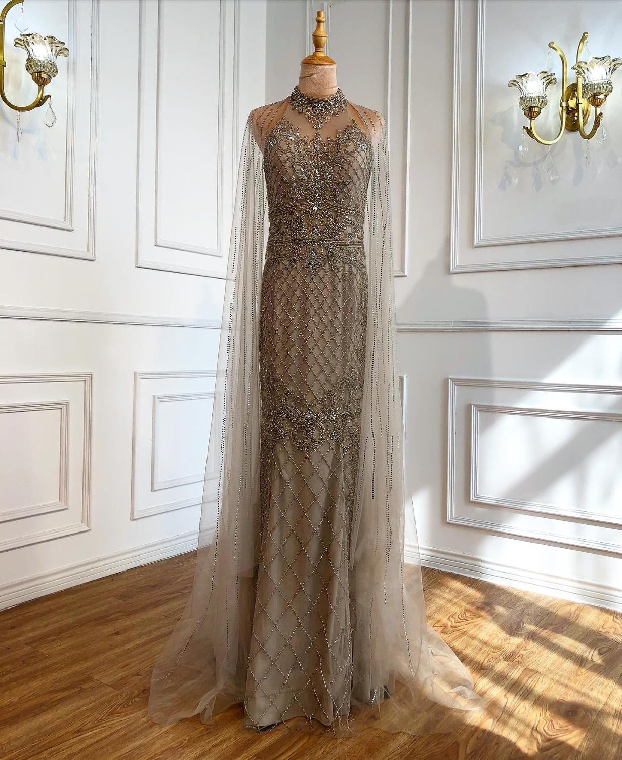 Serene Hill Luxury Navy Blue With Train Evening Dresses Gowns 2025 Mermaid Beading Diamond Elegant For Women Party LA70807 - SERENE HILL