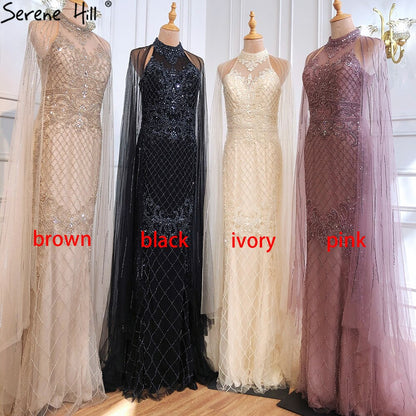 Serene Hill Luxury Navy Blue With Train Evening Dresses Gowns 2025 Mermaid Beading Diamond Elegant For Women Party LA70807 - SERENE HILL