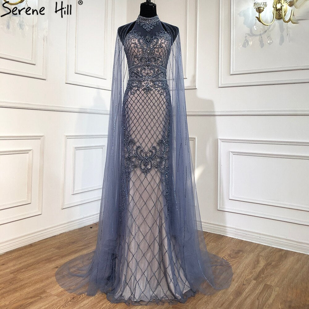 Serene Hill Luxury Navy Blue With Train Evening Dresses Gowns 2025 Mermaid Beading Diamond Elegant For Women Party LA70807 - SERENE HILL