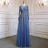 Serene Hill Luxury Turquoise Nude A-Line Evening Dresses Gowns Long Sleeves Beaded Elegant 2025 For Women Party LA71659 - SERENE HILL