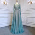 Serene Hill Luxury Turquoise Nude A-Line Evening Dresses Gowns Long Sleeves Beaded Elegant 2025 For Women Party LA71659 - SERENE HILL