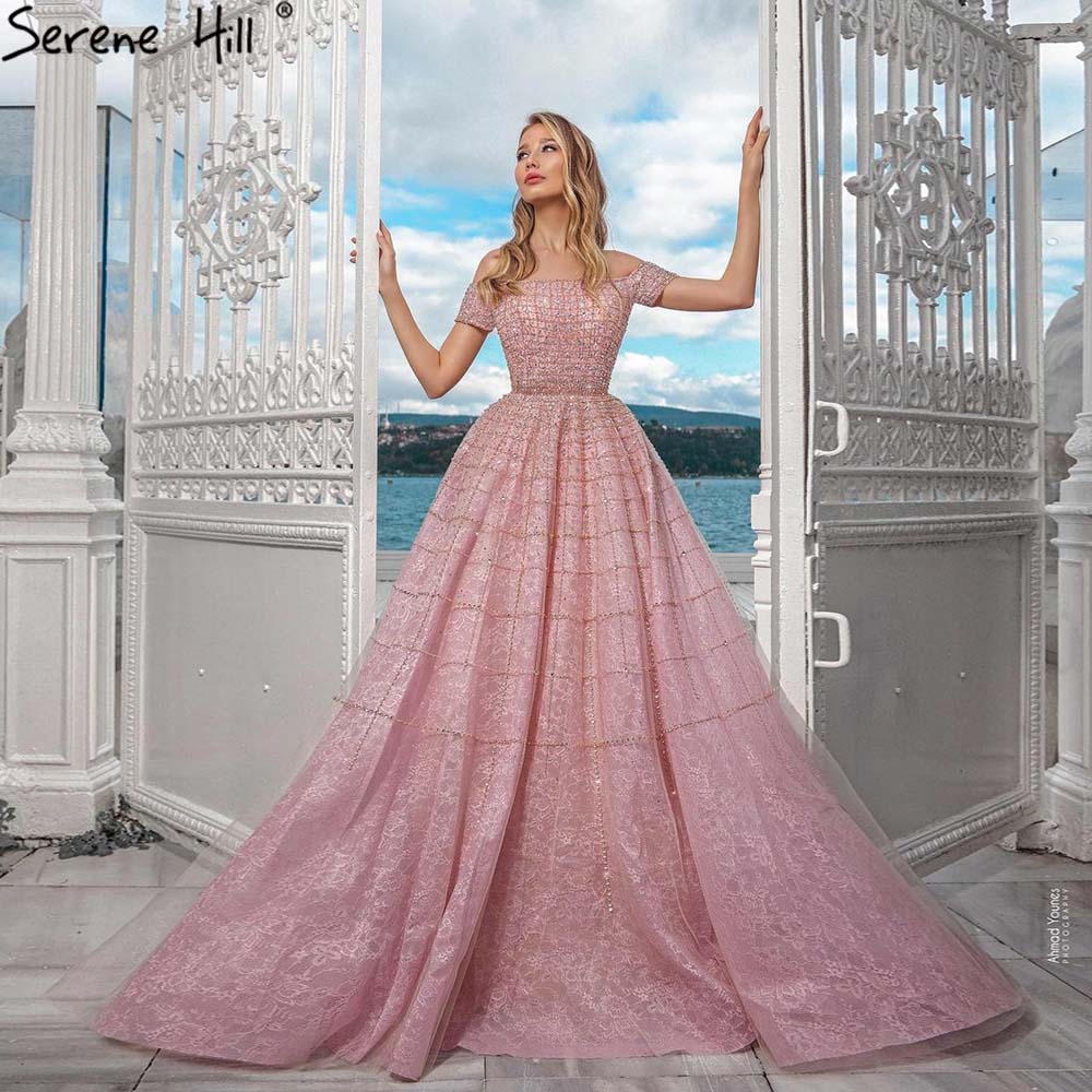 Serene Hill Mauve Off Shoulder Luxury Evening Dresses Gowns 2025 Beading Diamond Sexy For Women Party LA70263 - SERENE HILL
