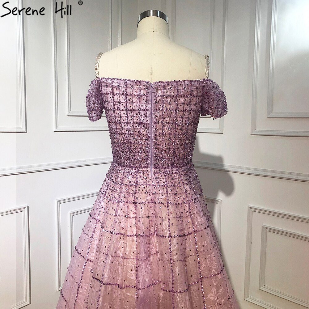 Serene Hill Mauve Off Shoulder Luxury Evening Dresses Gowns 2025 Beading Diamond Sexy For Women Party LA70263 - SERENE HILL