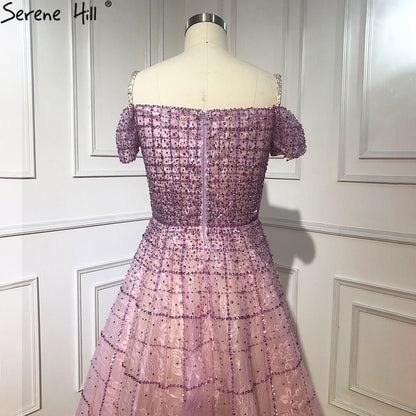 Serene Hill Mauve Off Shoulder Luxury Evening Dresses Gowns 2025 Beading Diamond Sexy For Women Party LA70263 - SERENE HILL