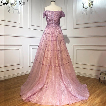 Serene Hill Mauve Off Shoulder Luxury Evening Dresses Gowns 2025 Beading Diamond Sexy For Women Party LA70263 - SERENE HILL