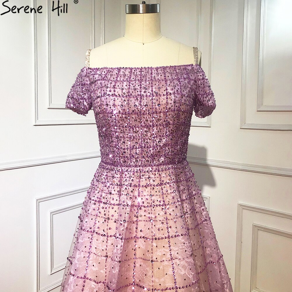 Serene Hill Mauve Off Shoulder Luxury Evening Dresses Gowns 2025 Beading Diamond Sexy For Women Party LA70263 - SERENE HILL