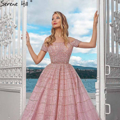 Serene Hill Mauve Off Shoulder Luxury Evening Dresses Gowns 2025 Beading Diamond Sexy For Women Party LA70263 - SERENE HILL