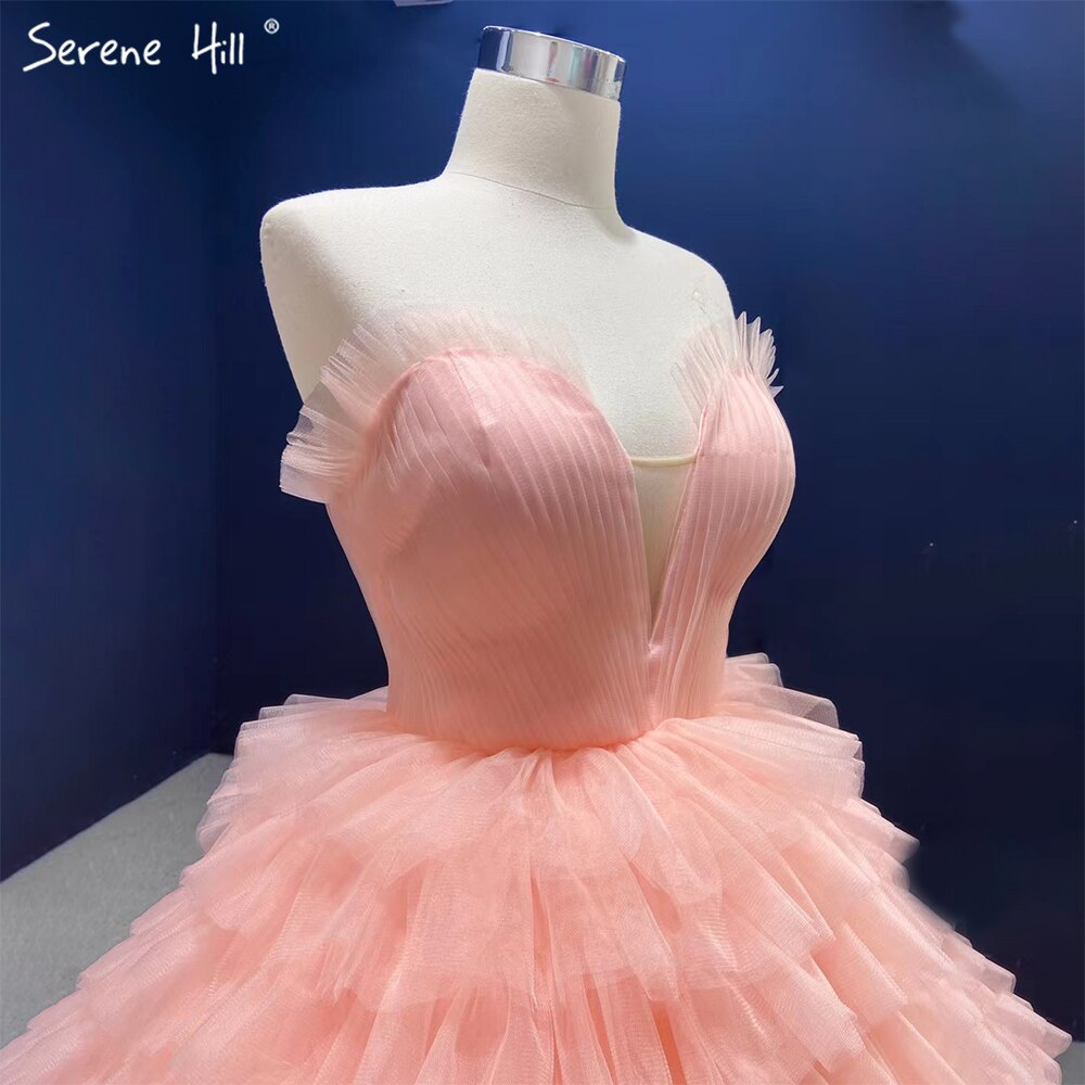 Serene Hill Meat Pink Sexy Wedding Dresses 2025 Ruffles Tiered Lace Up Bridal Gowns HM67033B Custom Made - SERENE HILL