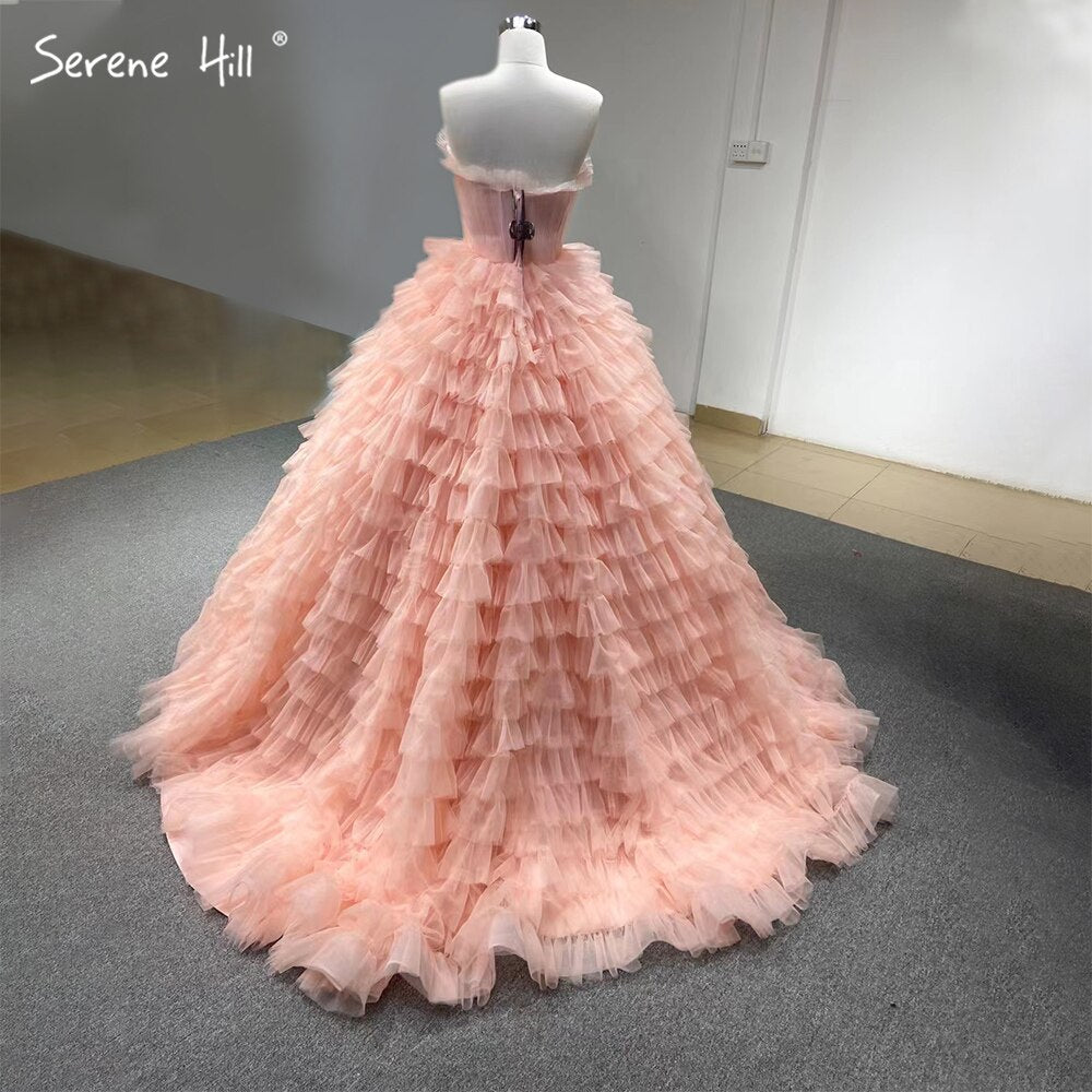 Serene Hill Meat Pink Sexy Wedding Dresses 2025 Ruffles Tiered Lace Up Bridal Gowns HM67033B Custom Made - SERENE HILL