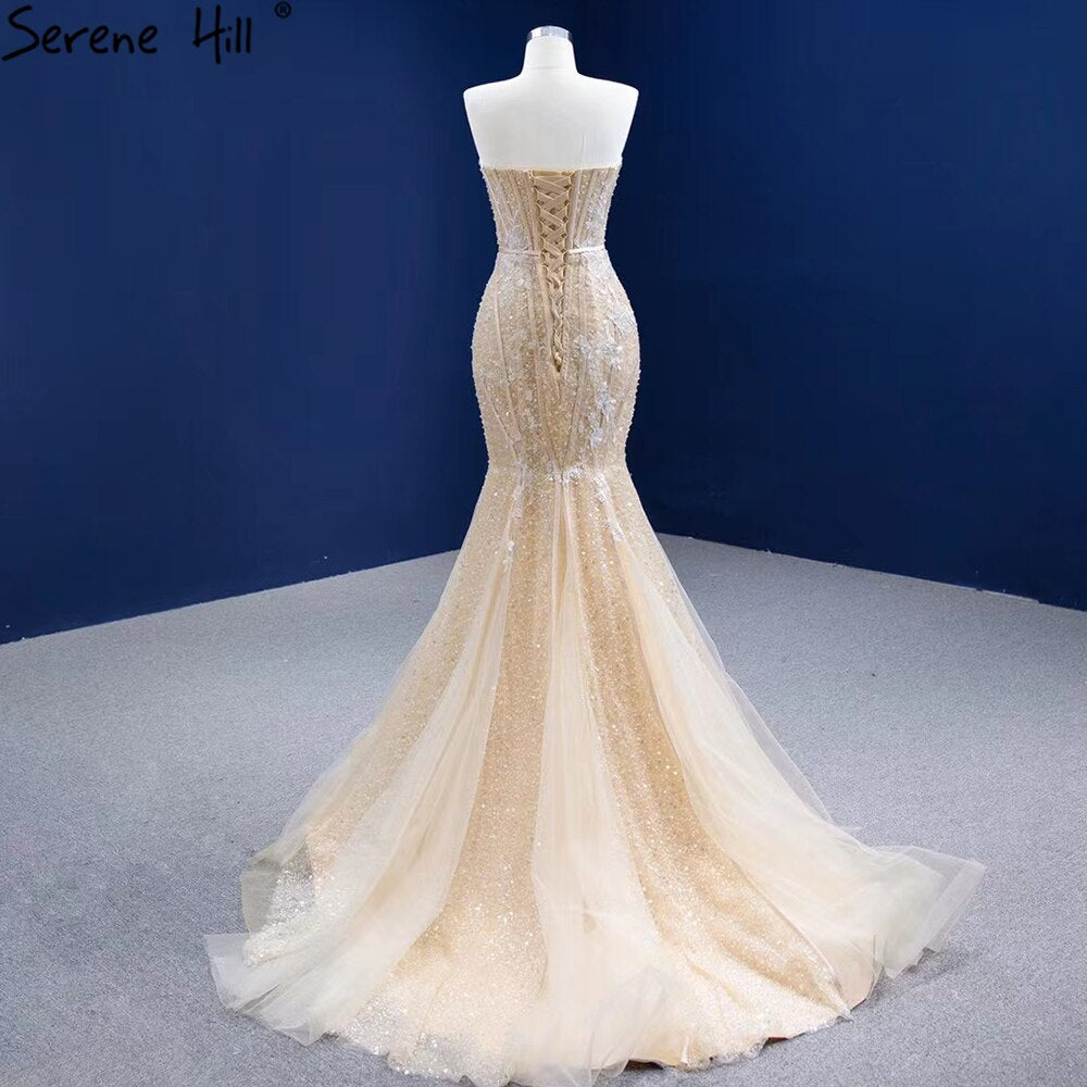 Serene Hill Mermaid Champagne Luxury Evening Dresses Gowns 2025 Beaded Elegant Sexy For Women Party HM67339 - SERENE HILL