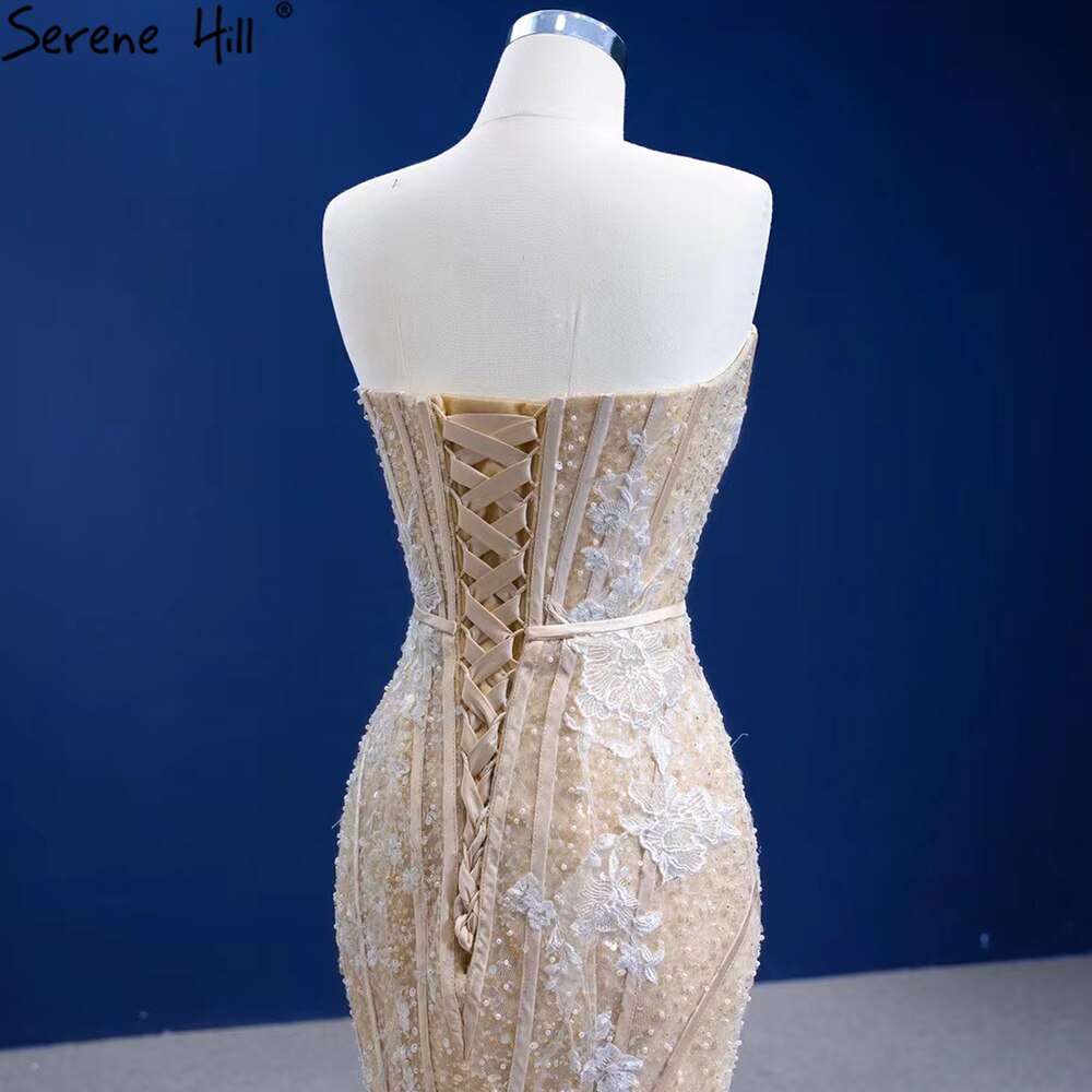 Serene Hill Mermaid Champagne Luxury Evening Dresses Gowns 2025 Beaded Elegant Sexy For Women Party HM67339 - SERENE HILL