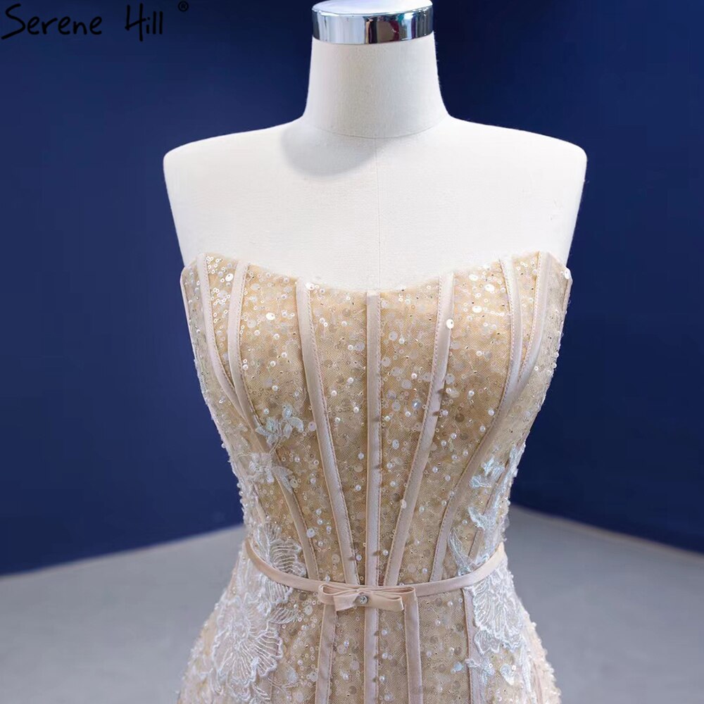 Serene Hill Mermaid Champagne Luxury Evening Dresses Gowns 2025 Beaded Elegant Sexy For Women Party HM67339 - SERENE HILL